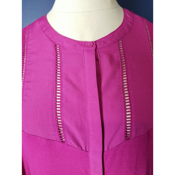 Banana Republic Raspberry Blouse Pleated Front Tunic Shirt Sz Small - Picture 2 of 6